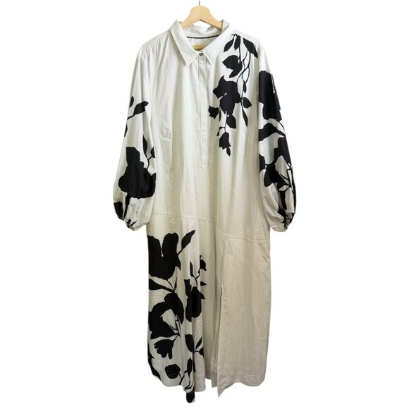 Maeve Dresses & Skirts - Jo Faulkner x Maeve Asymmetric Floral Midi Shirt Dress White 3X Lagom Lagenlook